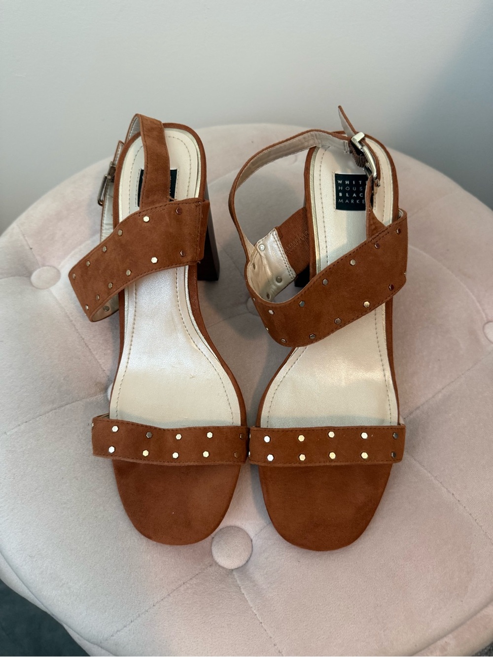 White House Black Market Brown Suede Studded Block Heels